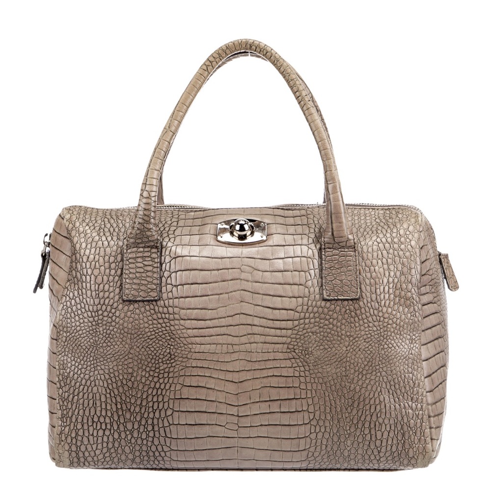 Furla 1927 Brown Embossed Crocodile Handbag